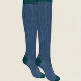 Calcetin caña alta L84 bicolor Azul océano - Verde