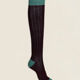 Calcetin caña alta L82 bicolor Burdeos - Verde campo