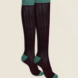 Calcetin caña alta L82 bicolor Burdeos - Verde campo