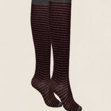 Glitter knee-high socks PCAR26 Stripes Navy - Green