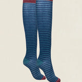 Glitter knee-high socks PCAR26 Stripes Navy - Green