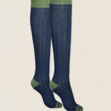 Calcetín de canalé caña alta L81 Bicolor Azul Marino - Verde Campo
