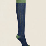 Calcetín de canalé caña alta L81 Bicolor Azul Marino - Verde Campo