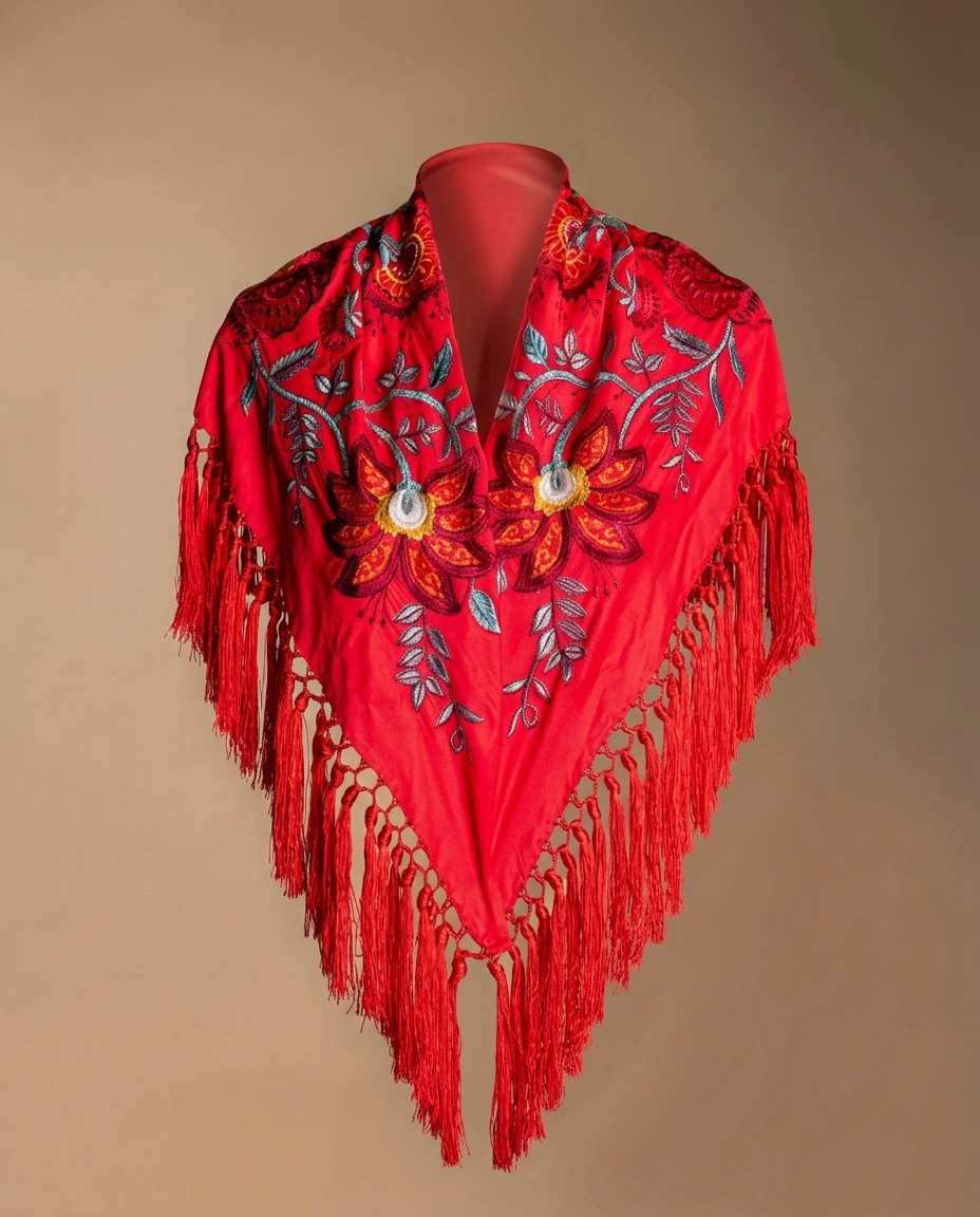 Manton Camila Rojo Flor y Ribete Rojo M539-The Nook Store