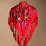 Manton Camila Rojo Flor y Ribete Rojo M539-The Nook Store