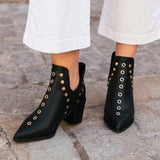 Botas Mer Tacón Alto Piel Negro Tachuela Dorada