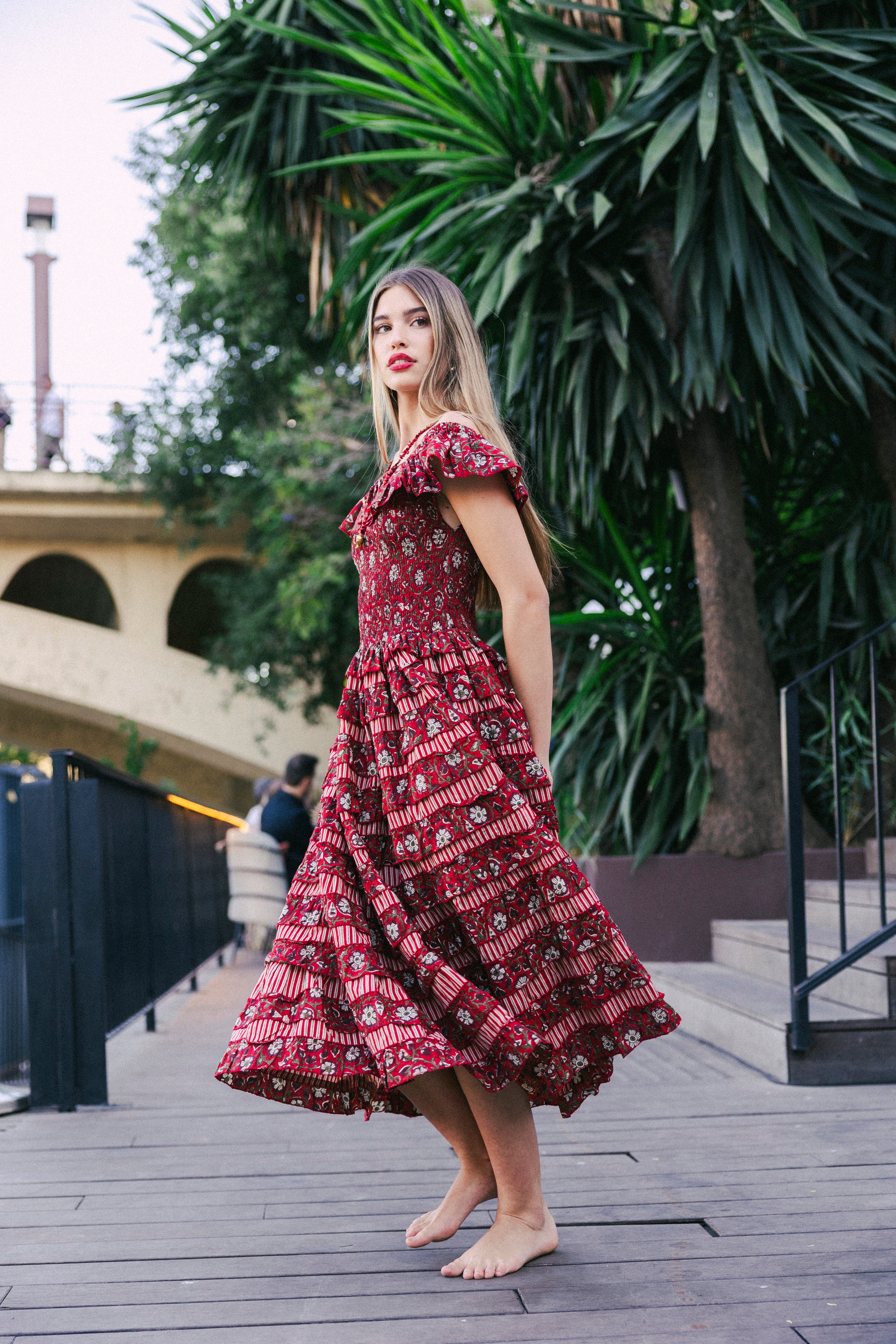 Vestido Mikara Rojo Flores Vest38-The Nook Store