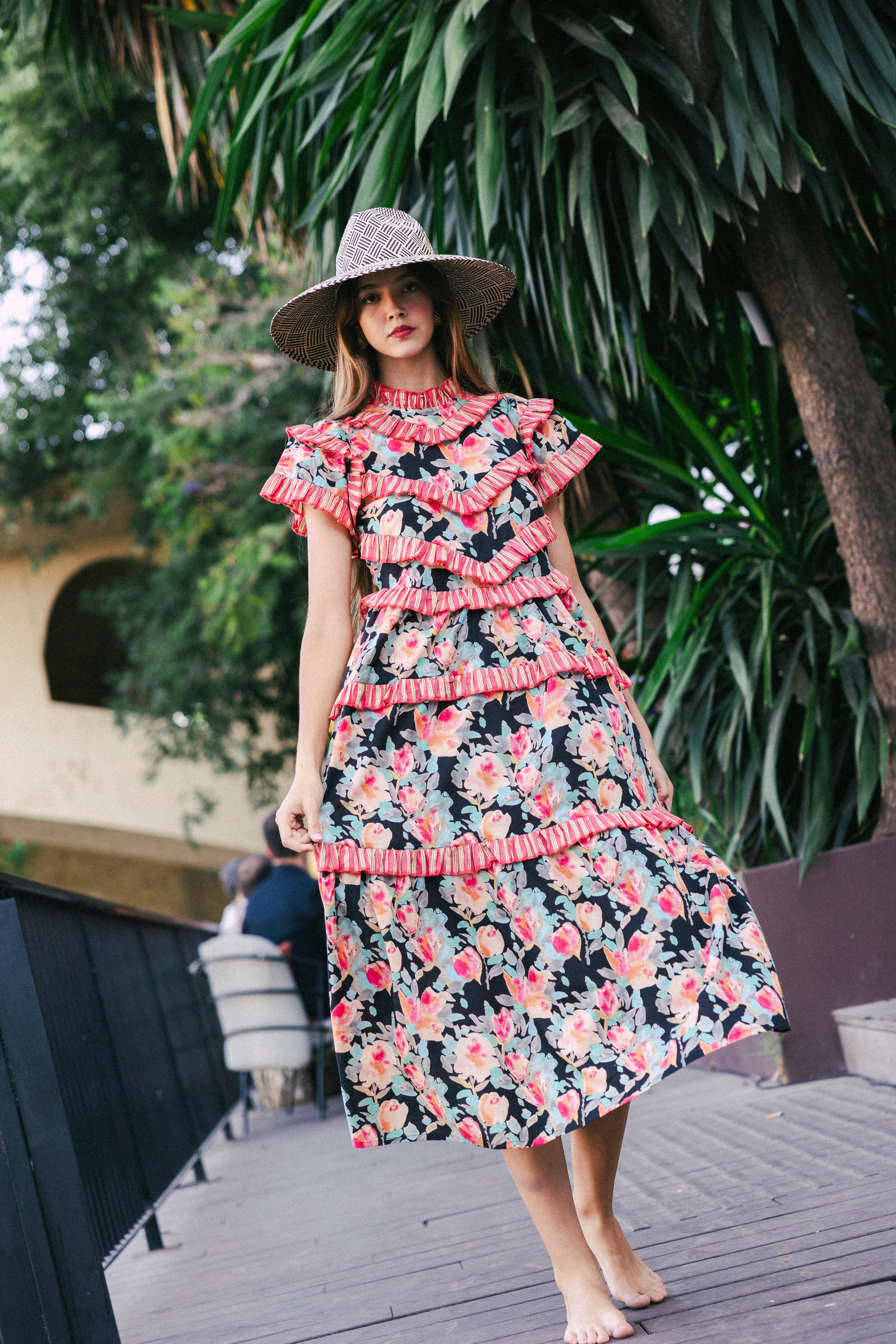Vestido Lomba Negro Flores Vest35-The Nook Store