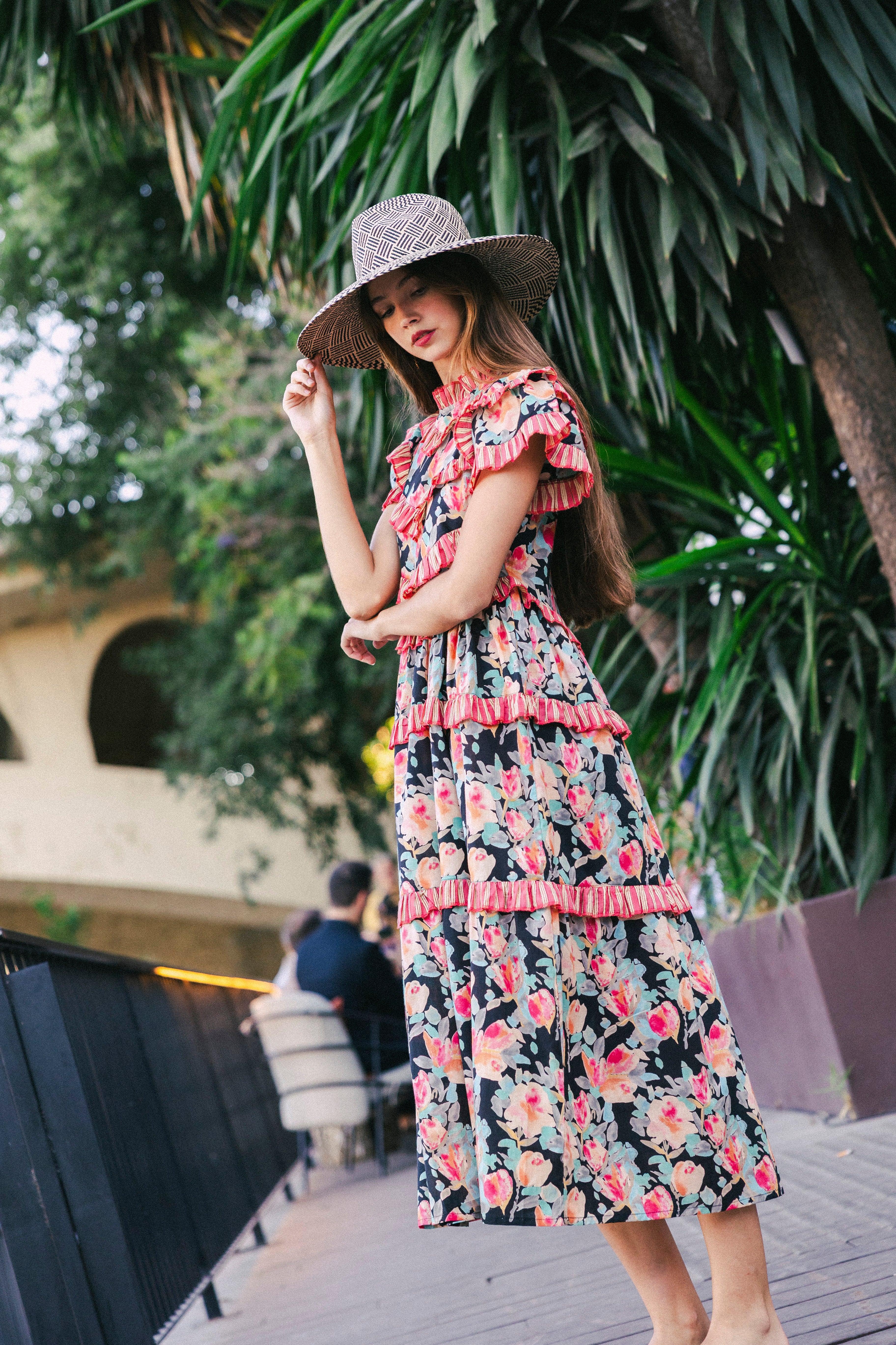Vestido Lomba Negro Flores Vest35-The Nook Store