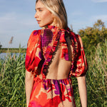 Vestido Lucia Flores Rojas y Moradas Vest18-The Nook Store