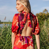 Vestido Lucia Flores Rojas y Moradas Vest18-The Nook Store