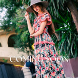 Lomba Red Dress with Pink Flowers