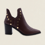 Botas Mer Tacón Alto Piel Burdeos Tachuela Dorada