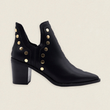 Botas Mer Tacón Alto Piel Negro Tachuela Dorada