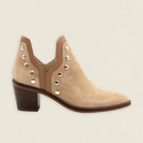 Botas Mer Tacón Alto Ante Beige Tachuela Dorada