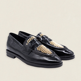 Mocasín Mimi Piel Negro Tachuela Dorada