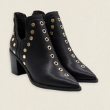 Botas Mer Tacón Alto Piel Negro Tachuela Dorada