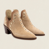 Botas Mer Tacón Alto Ante Beige Tachuela Dorada