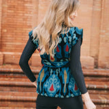 Chaleco Terciopelo Bordado Ikat Verde Agua