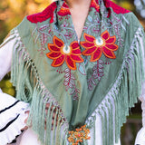 Mantón Camila Verde Viejo Flor Roja M495