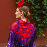Mantón Carmuca Bicolor Morado/Rojo M482