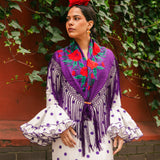 Mantón Gabriela Flores Rojas - Morado M281