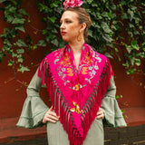 Mantón India Fucsia M367