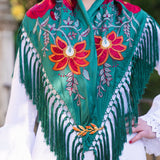 Mantón Camila Verde Flor Roja M131