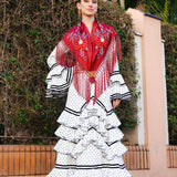 Châle Camila à fleurs rouges M496