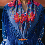 Mantón Camila Azul Ribete Rojo M468