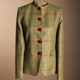 CHQ43 Chaqueta Cori Verde Kaki Cuadros Morados Burdeos y Verdes