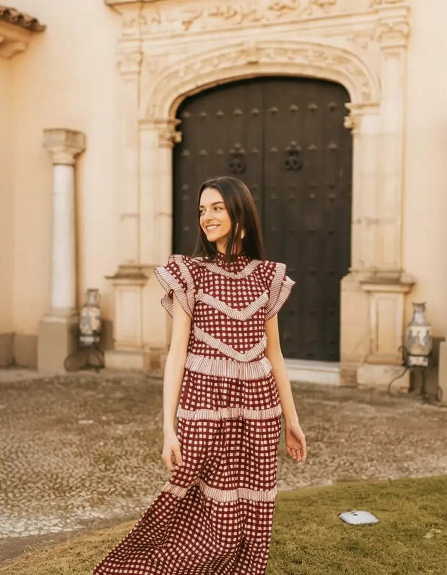 Vestido Lomba Cuadros Burdeos-The Nook Store
