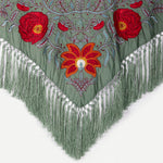 Mantón Camila Verde Jabonoso Flor Roja M500-The Nook Store