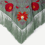 Mantón Camila Verde Jabonoso Flor Roja M500-The Nook Store