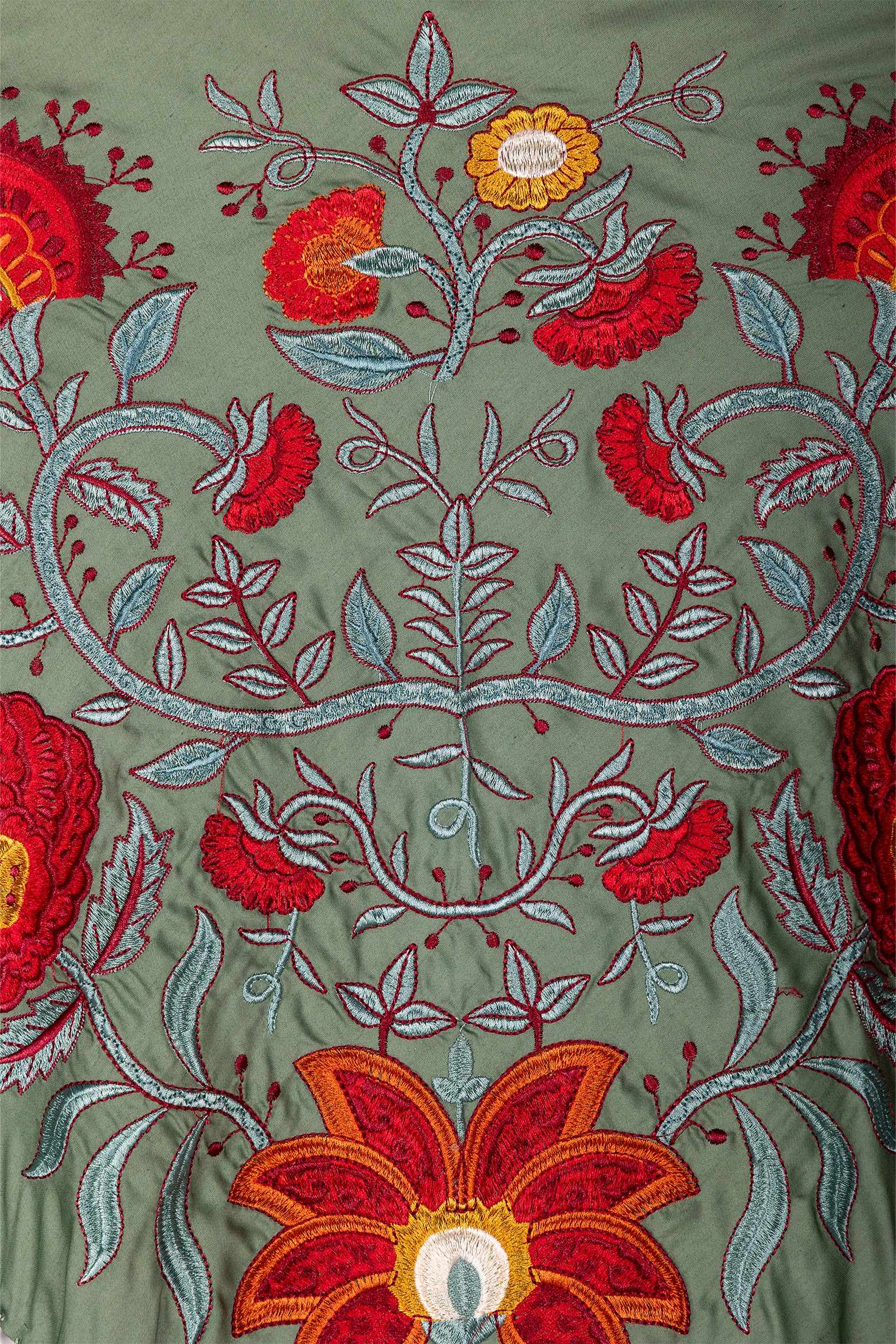 Mantón Camila Verde Jabonoso Flor Roja M500-The Nook Store