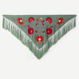 Mantón Camila Verde Jabonoso Flor Roja M500-The Nook Store