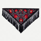 Manton Niña Camila Negro Flor y Ribete Rojo 1M535-The Nook Store