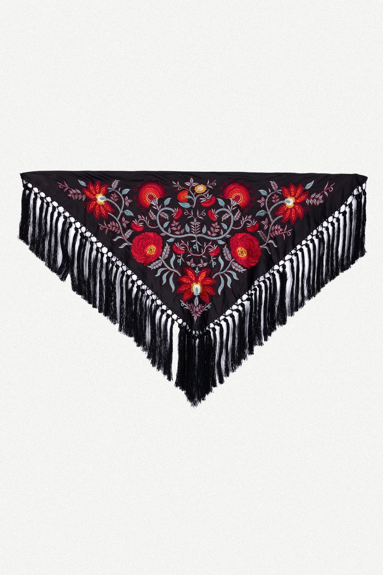 Manton Niña Camila Negro Flor y Ribete Rojo 1M535-The Nook Store