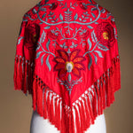 Manton Camila Rojo Flor y Ribete Rojo M539-The Nook Store