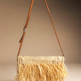 Bolso Rafia Flecos Asa Cuero-The Nook Store