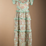 Lomba Red Dress with Pink Flowers
