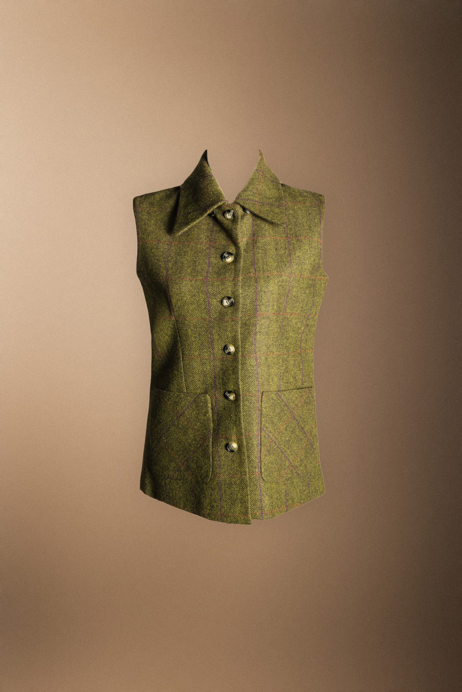 Chaleco con Capa Carlota Kaki Cuadros Morados y Teja-The Nook Store