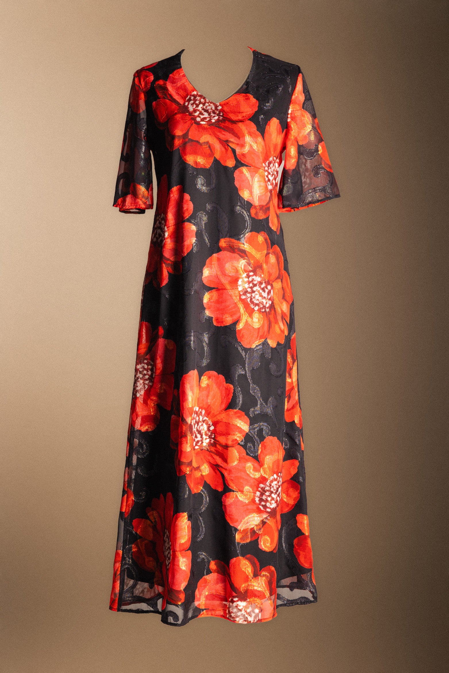 Vestido Agnes Negro Flor Grande Roja VEST31-The Nook Store