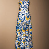 Vestido Tula Crudo Flores Azules y Mostaza Vest14-The Nook Store
