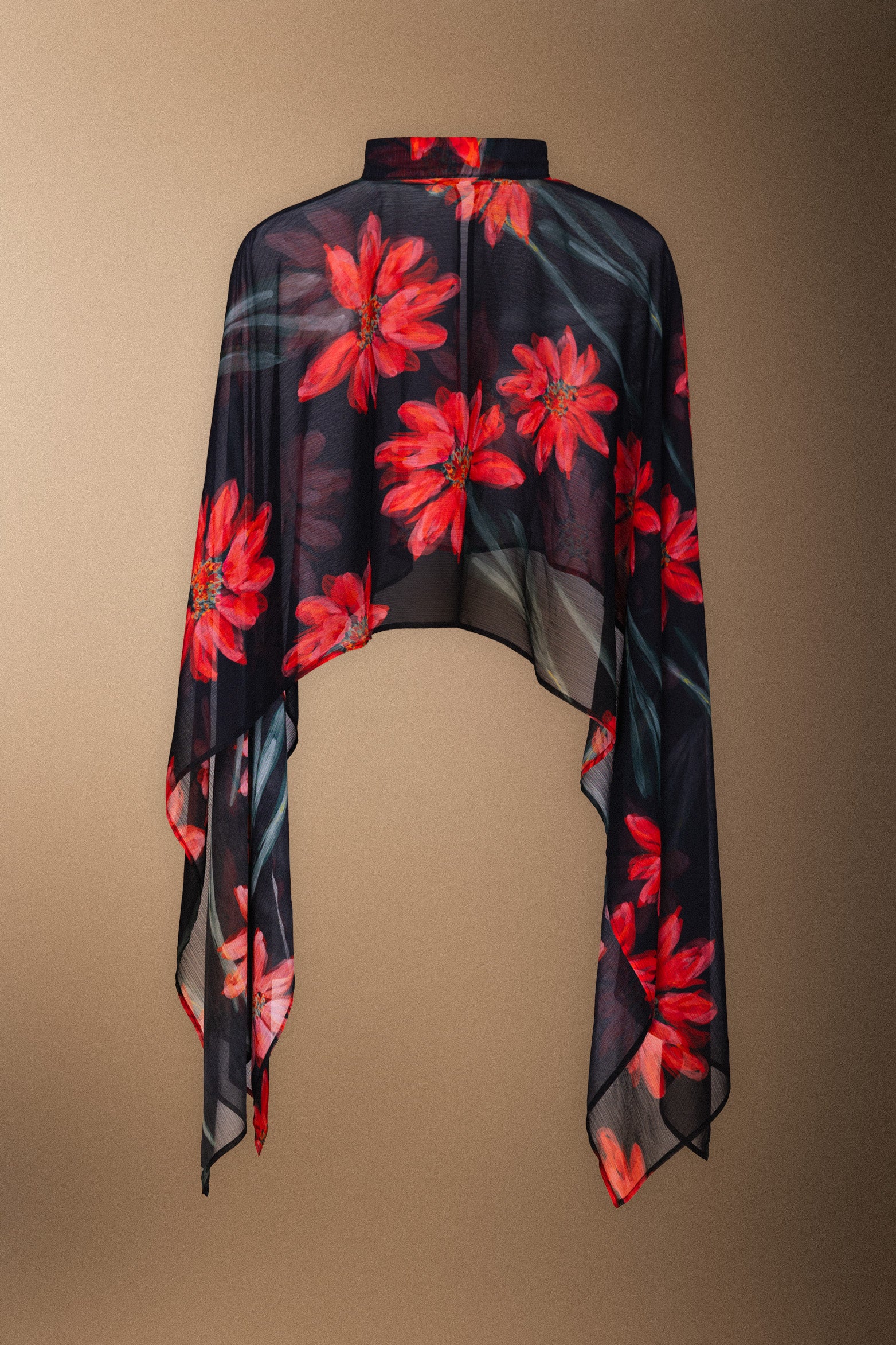 Vestido Con Capa Fiona Negro Flor Con Tallo Vest11-The Nook Store