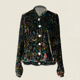 Chaqueta Bomber Velvet Verde Flores