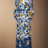 Vestido Parrot Crudo Flores Azules y Mostaza Vest15-The Nook Store