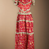 Lomba Red Dress with Pink Flowers