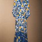 Vestido Parrot Crudo Flores Azules y Mostaza Vest15-The Nook Store