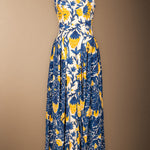 Vestido Fabiola Crudo Flores Azules y Mostaza Vest37-The Nook Store